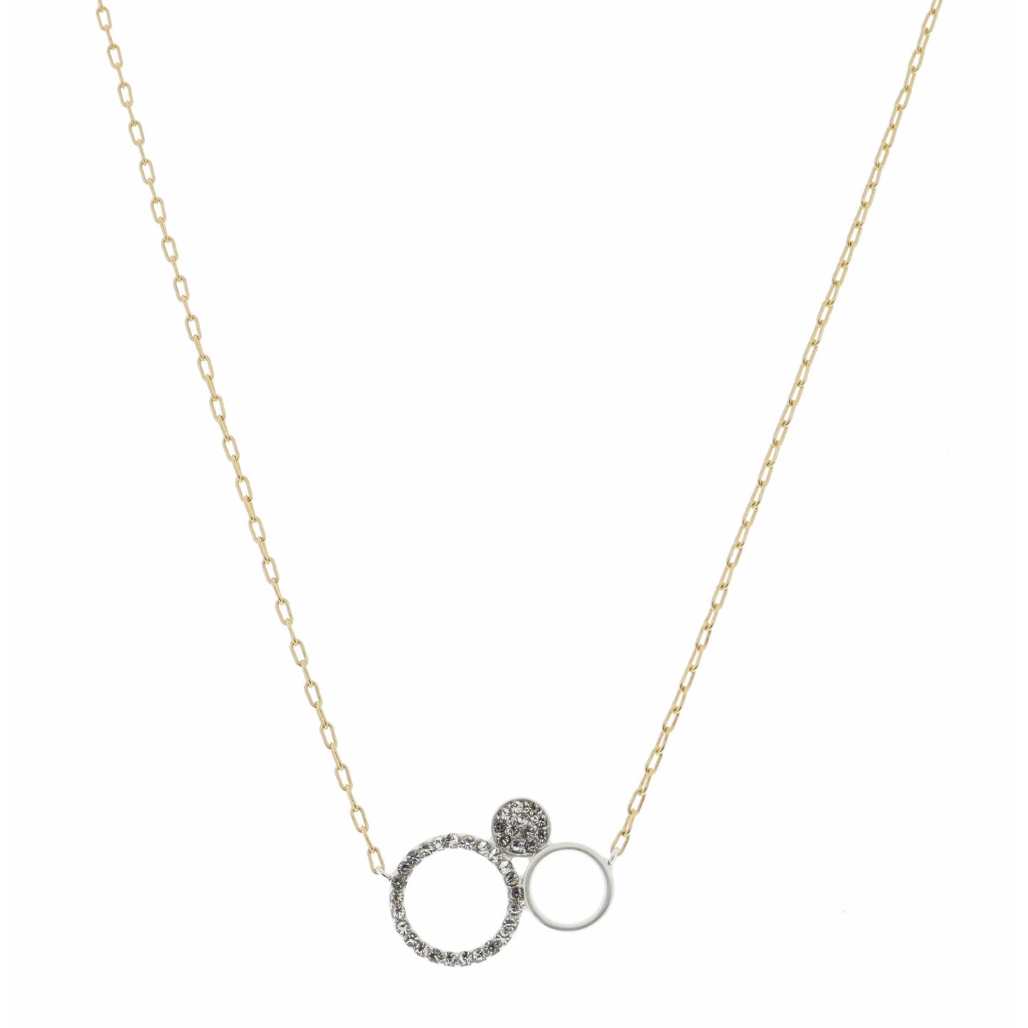 16" Two Tone, Open Circle, Circle, Crystal Circle  Necklace, 3" Ext