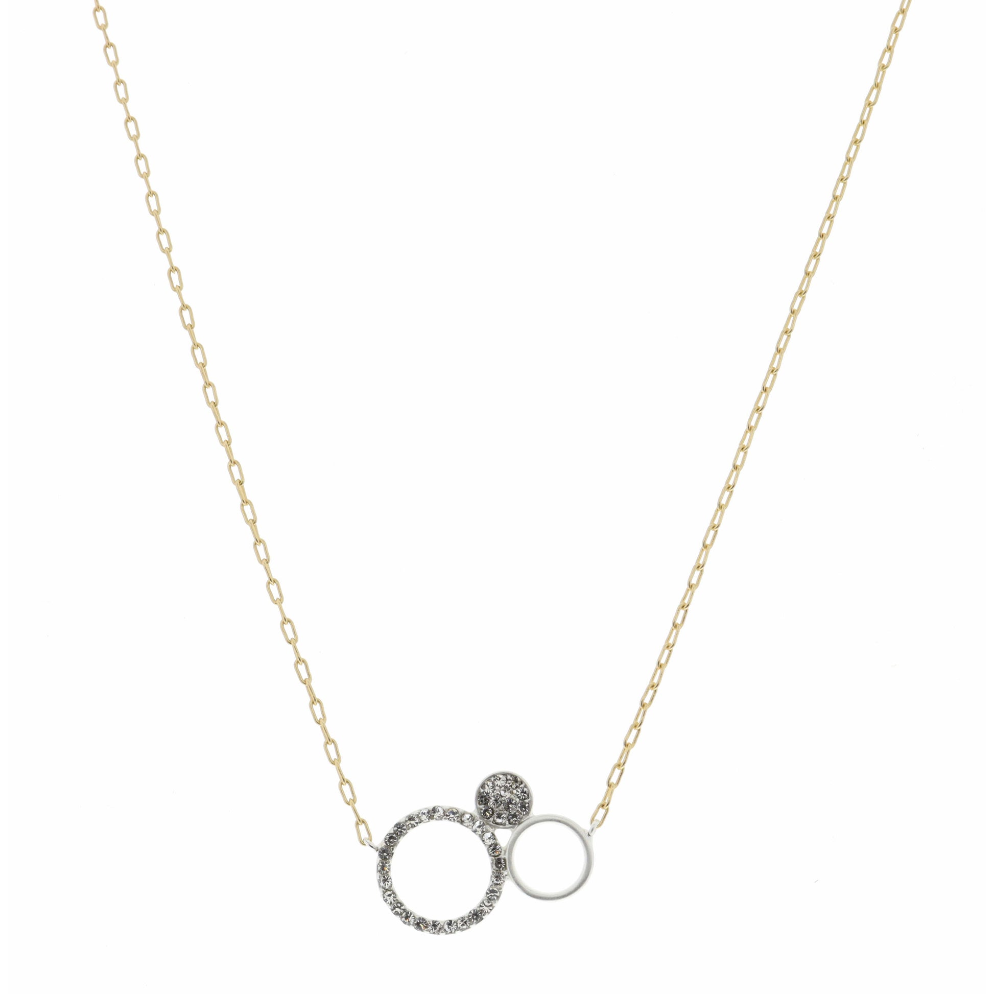 16" Two Tone, Open Circle, Circle, Crystal Circle  Necklace, 3" Ext