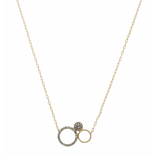 16" Gold, Open Circle, Circle, Crystal Circle  Necklace, 3" Ext
