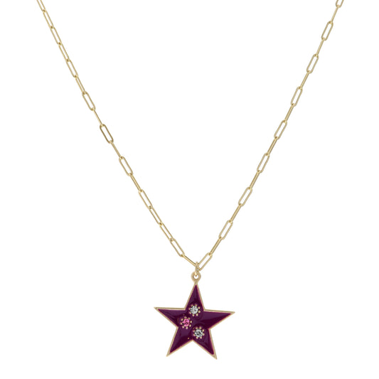 Kids 14" Purple Star with Multi Crystals Necklace, 3" Ext