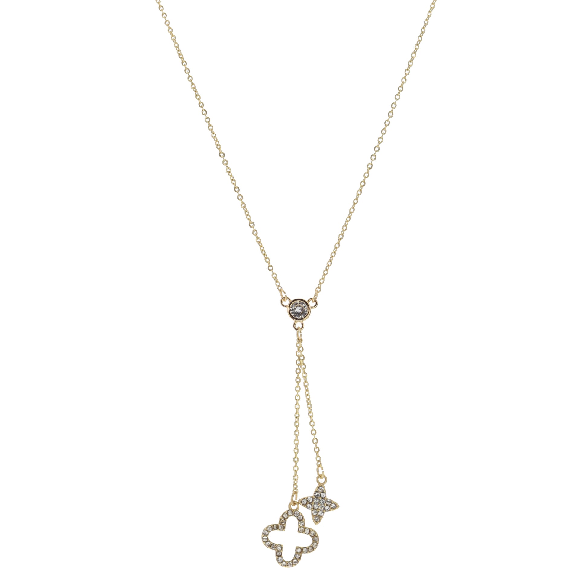 16" Crystal Station with Quatrefoil & Star Dangles Necklace, 3" Ext