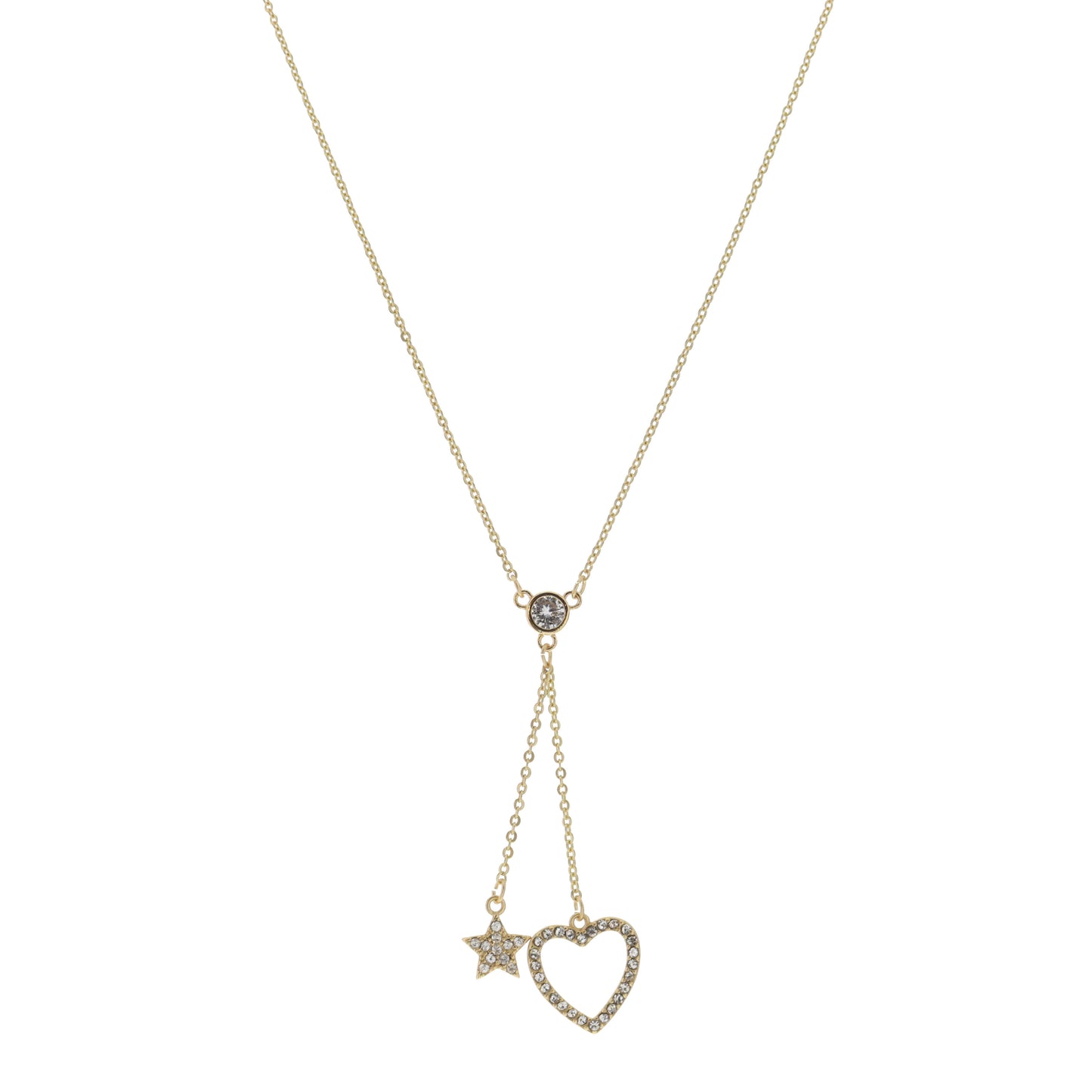 16" Crystal Station with Star & Heart Dangles Necklace, 3" Ext