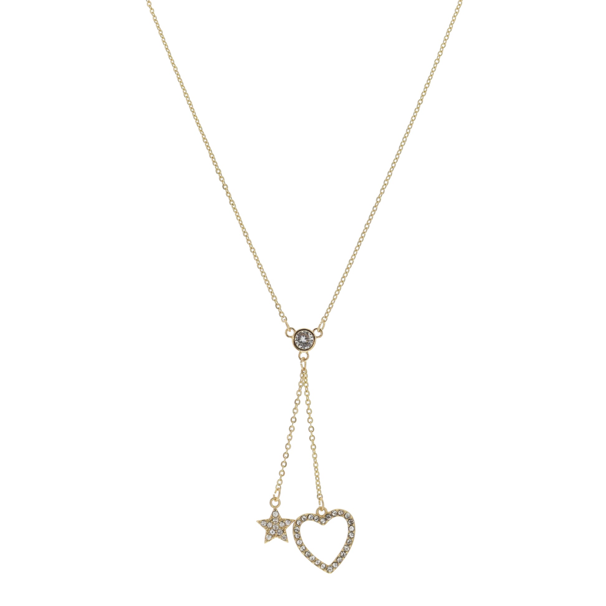 16" Crystal Station with Star & Heart Dangles Necklace, 3" Ext