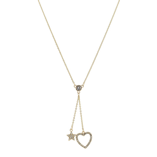 16" Crystal Station with Star & Heart Dangles Necklace, 3" Ext