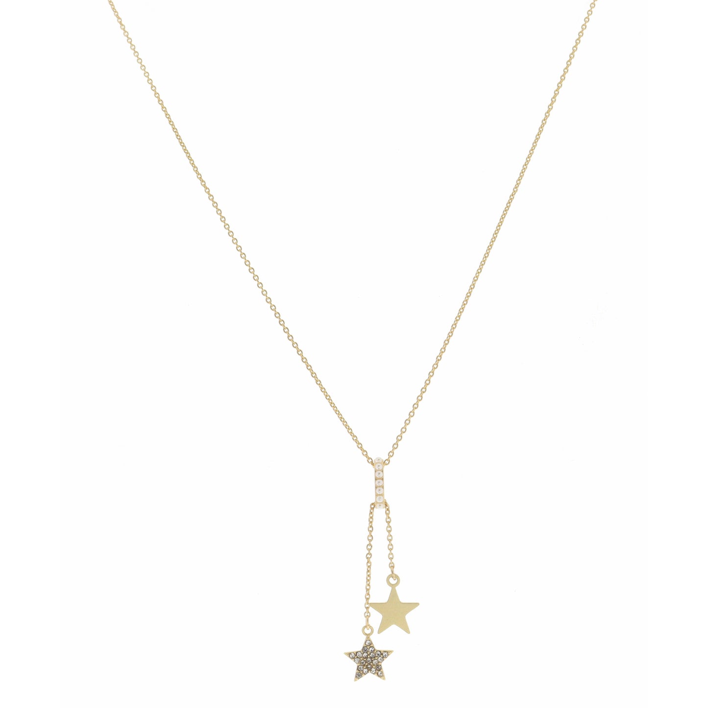 16" Pearl Hoop with Crystal Star & Gold Star Dangles Necklace, 3" Ext
