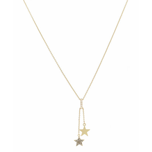 16" Pearl Hoop with Crystal Star & Gold Star Dangles Necklace, 3" Ext