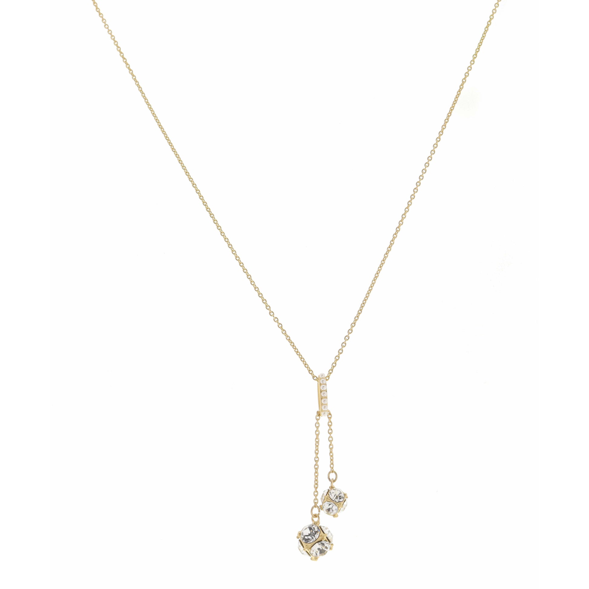 16" Pearl Hoop with Crystal Sided Cube Dangles Necklace, 3" Ext