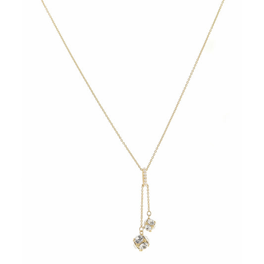 16" Pearl Hoop with Crystal Sided Cube Dangles Necklace, 3" Ext