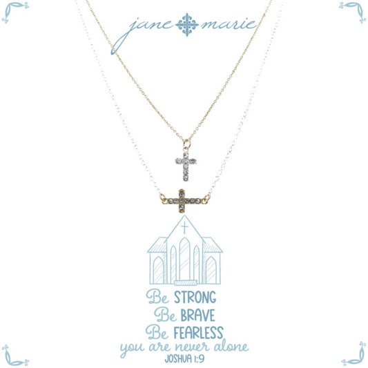 Kids 14", 16" Mom + Daughter Set, Crystal Crosses Necklace, 3" Ext