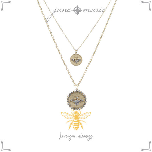 Kids 14", 16" Mom + Daughter Set, Disks with Crystal Bees Necklace, 3" Ext