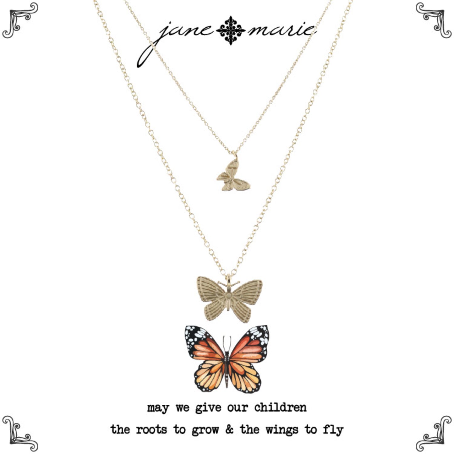 Kids 14", 16" Mom + Daughter Set, Butterfly, Butterfly Necklace, 3" Ext