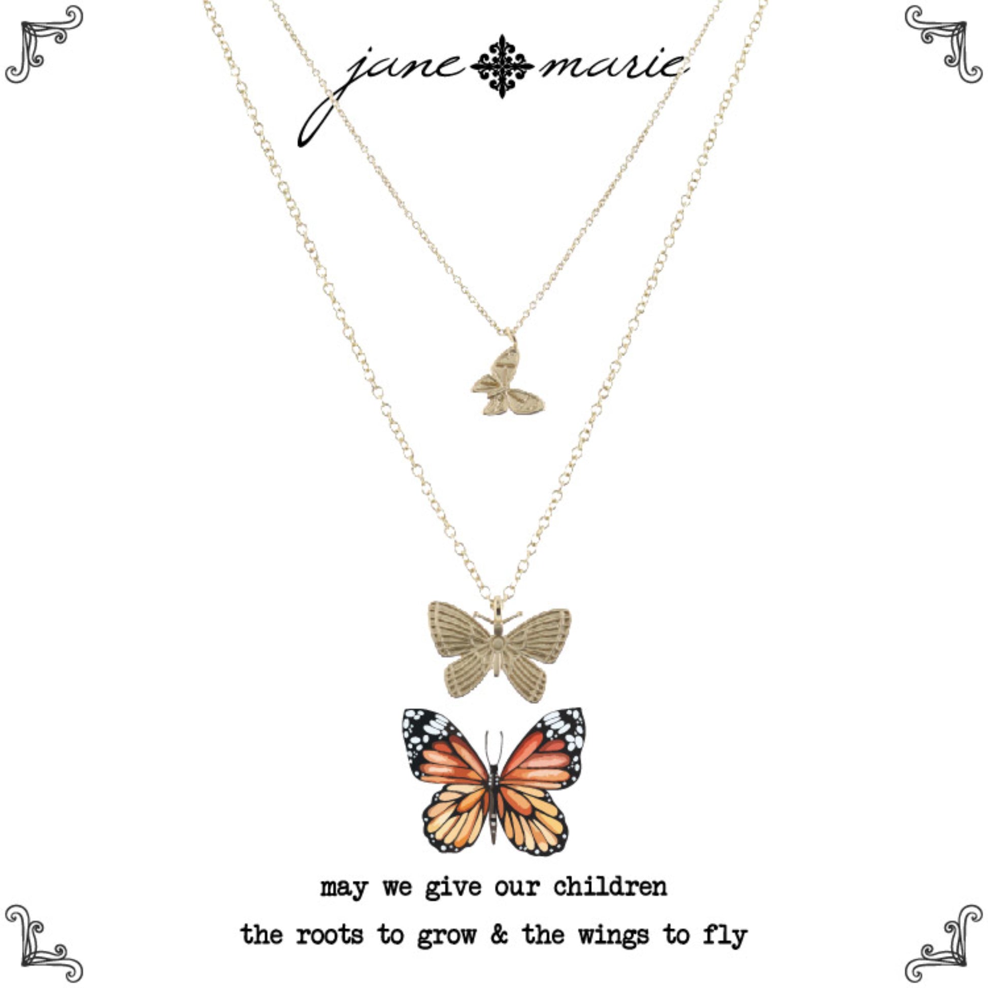 Kids 14", 16" Mom + Daughter Set, Butterfly, Butterfly Necklace, 3" Ext
