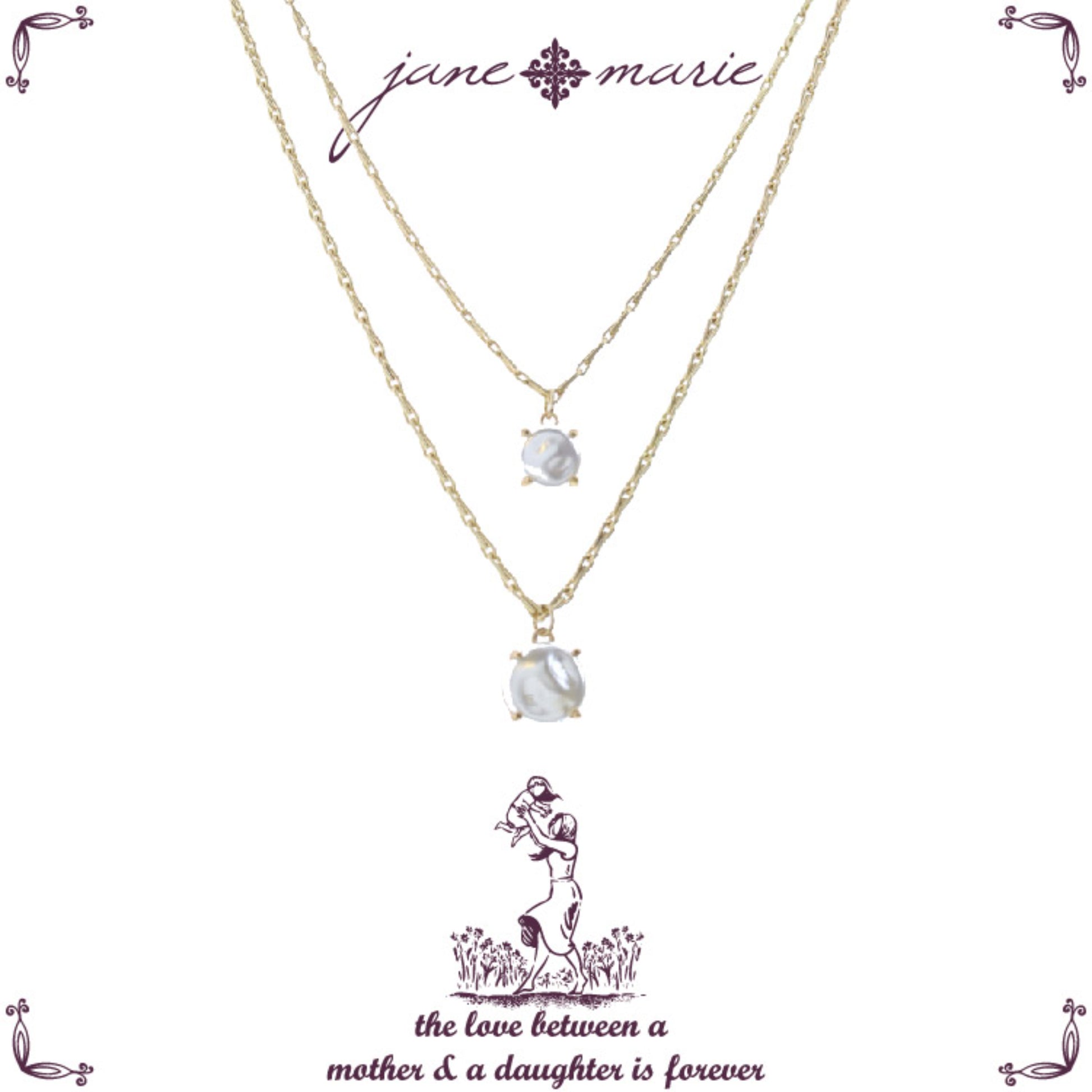 Kids 14", 16" Mom + Daughter Set, Pearl, Pearl Necklace, 3" Ext