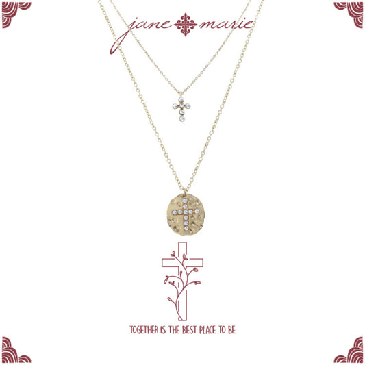 Kids 14", 16" Mom + Daughter Set, Pearl Crosses  Necklace, 3" Ext