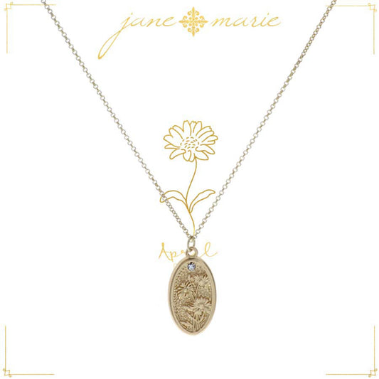 18" Daisy "April", Floral Oval Necklace, 3" Ext