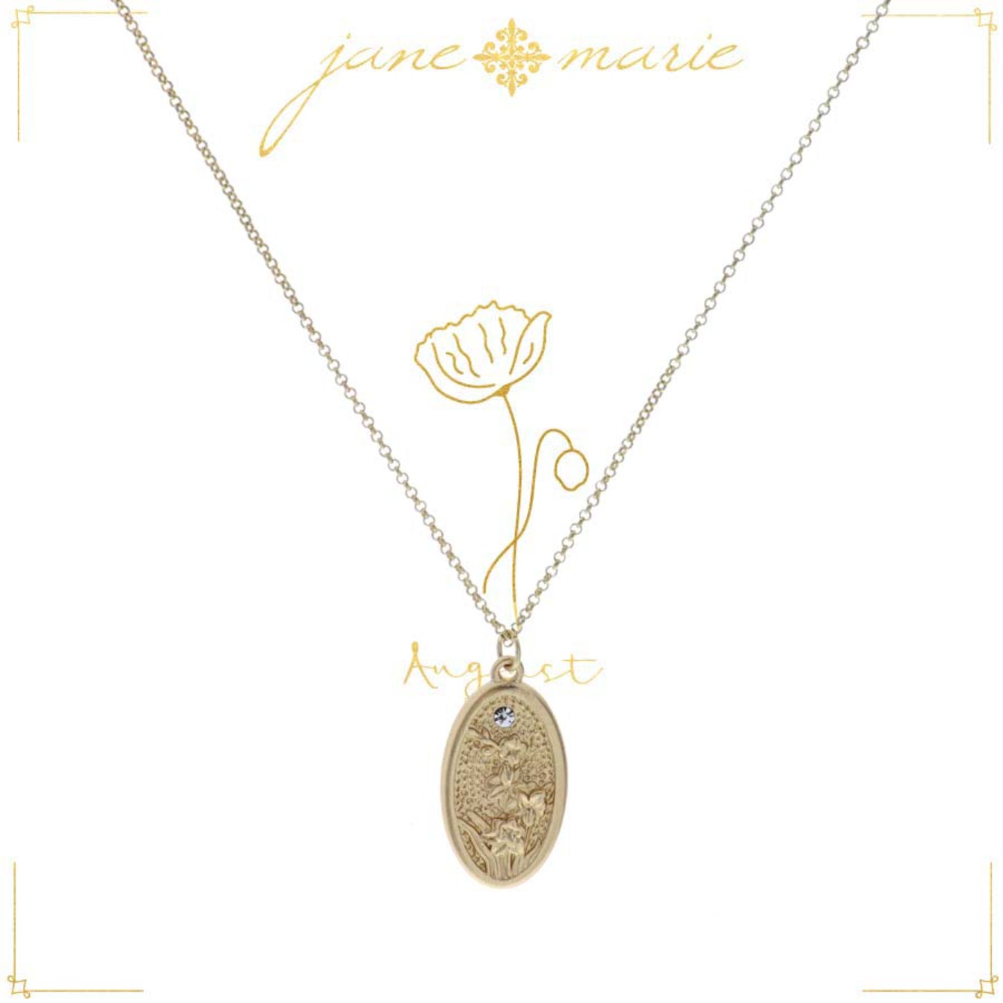 18" Poppy "August", Floral Oval Necklace, 3" Ext