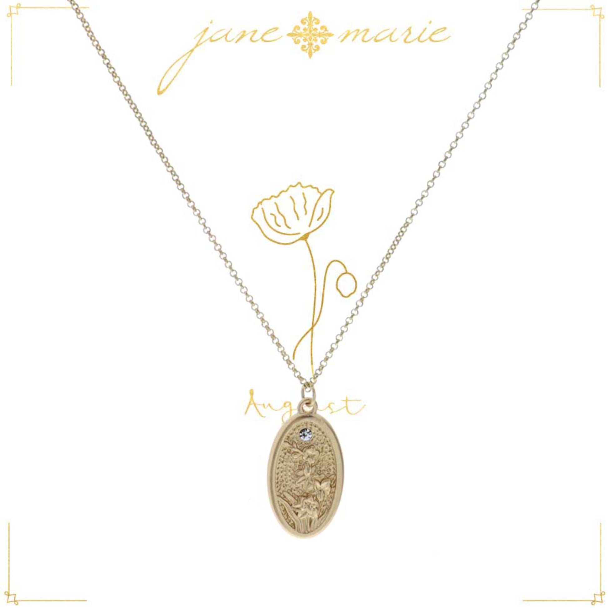 18" Poppy "August", Floral Oval Necklace, 3" Ext