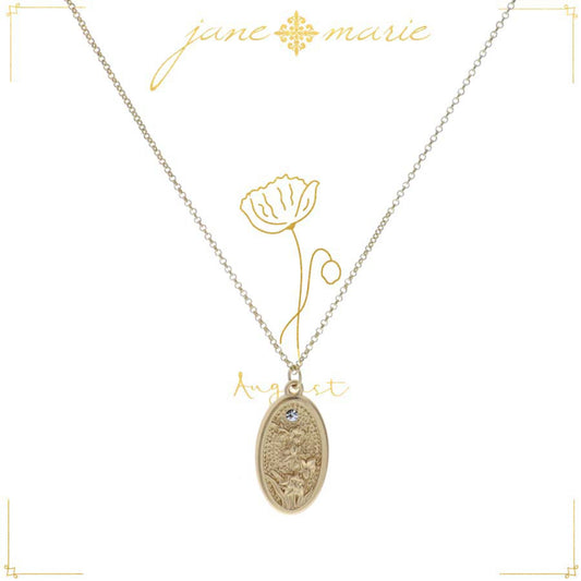 18" Poppy "August", Floral Oval Necklace, 3" Ext
