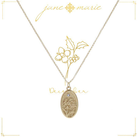 18" Holly "December", Floral Oval Necklace, 3" Ext