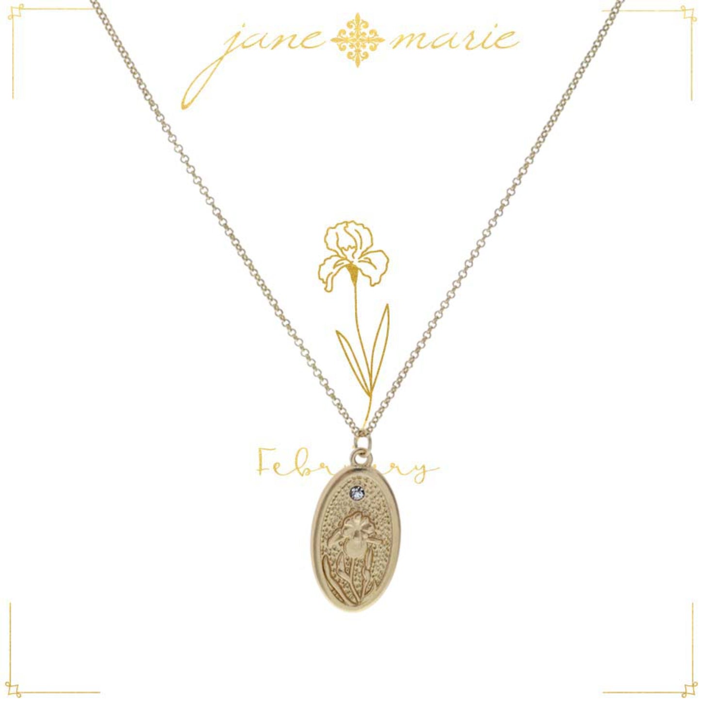 18" Iris "February", Floral Oval Necklace, 3" Ext