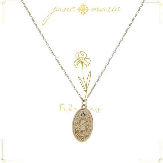 18" Iris "February", Floral Oval Necklace, 3" Ext