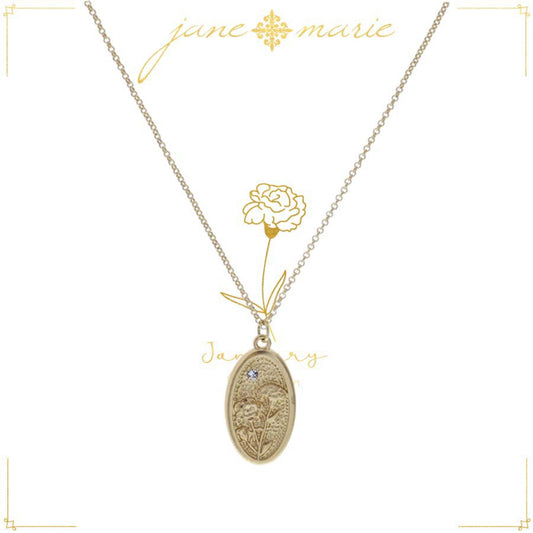 18" Carnation "January", Floral Oval  Necklace, 3" Ext