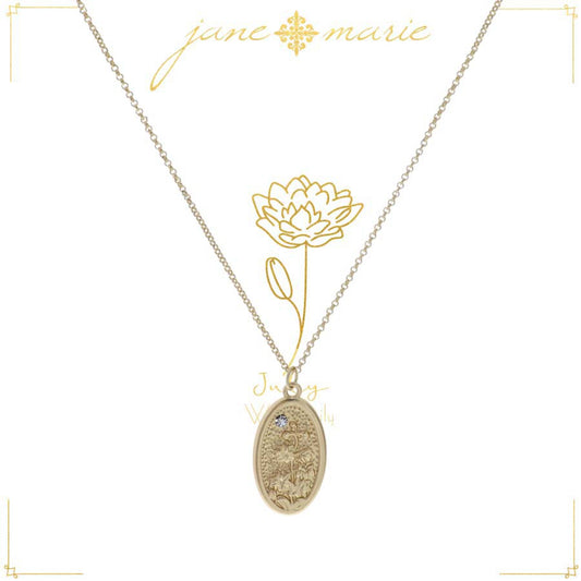 18" Water Lily "July", Floral Oval Necklace, 3" Ext