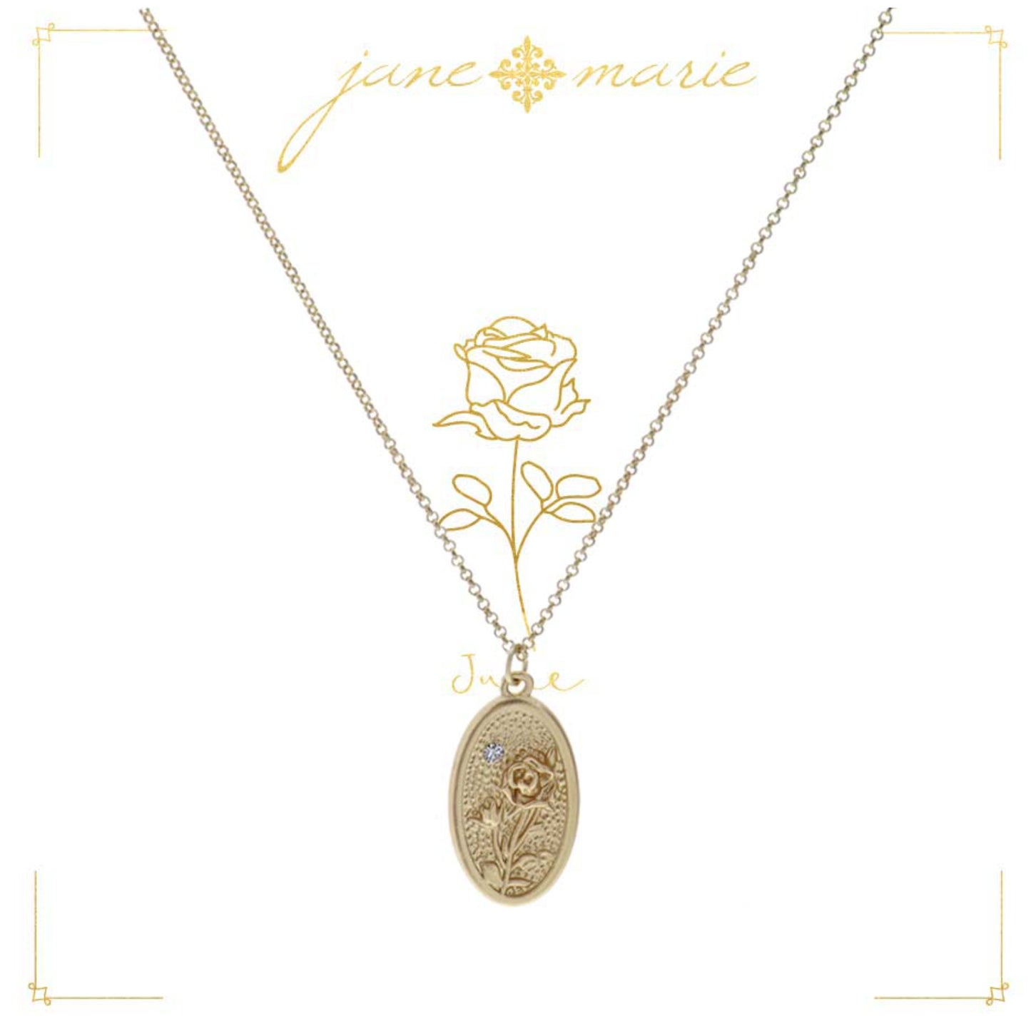 18" Rose "June", Floral Oval Necklace, 3" Ext
