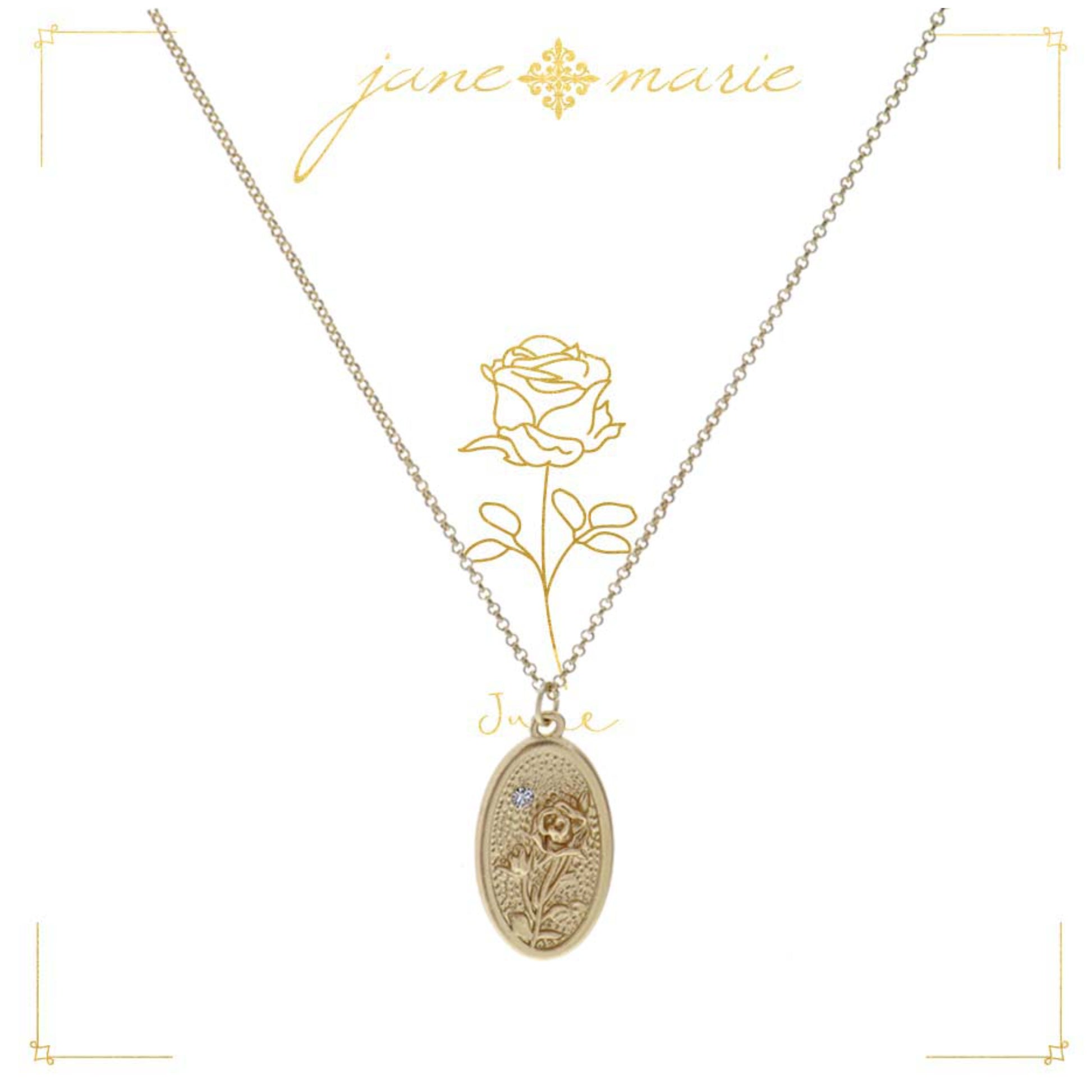 18" Rose "June", Floral Oval Necklace, 3" Ext