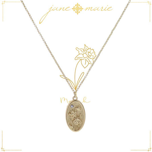 18" Daffodil "March", Floral Oval Necklace, 3" Ext