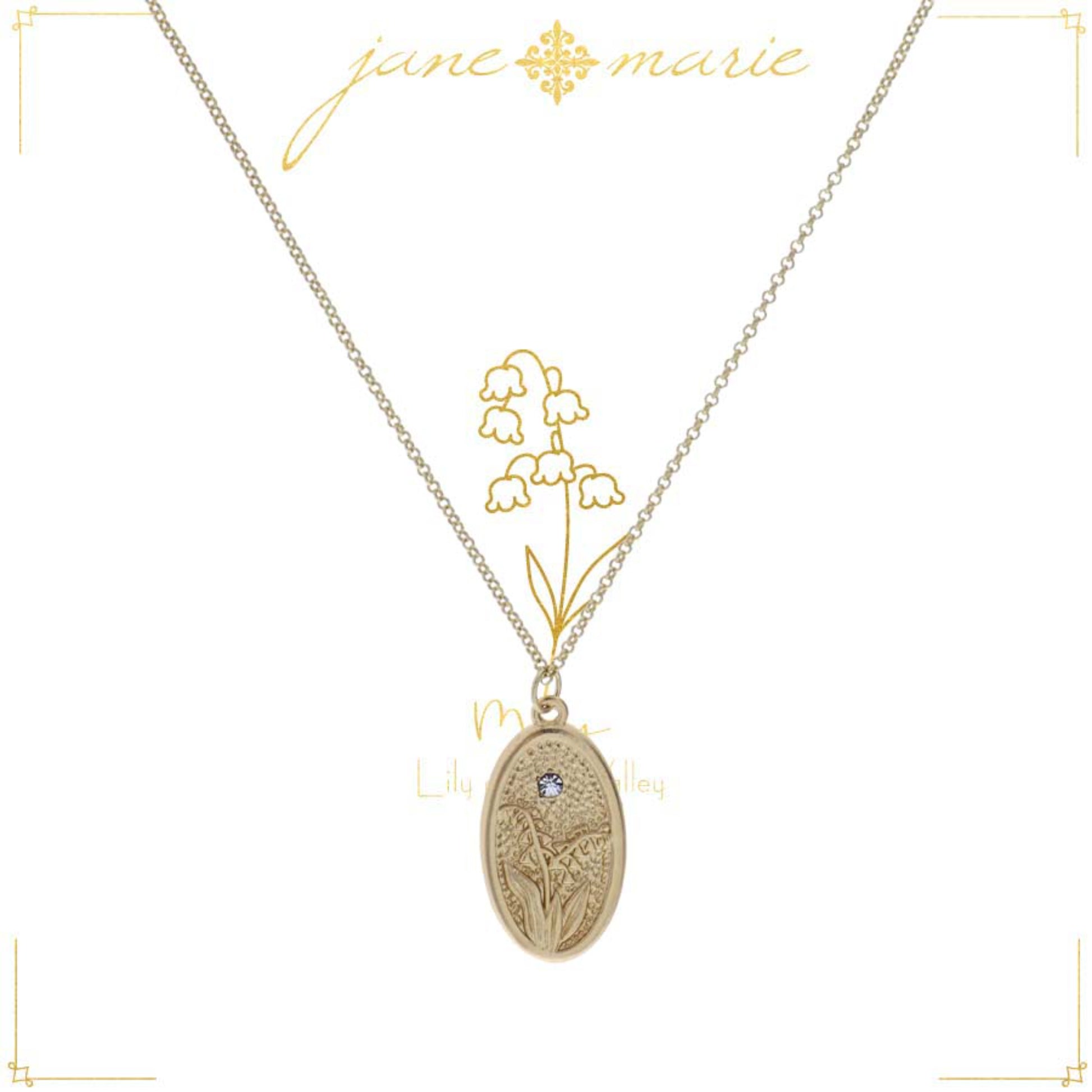 18" Lily of the Valley "May", Floral Oval Necklace, 3" Ext