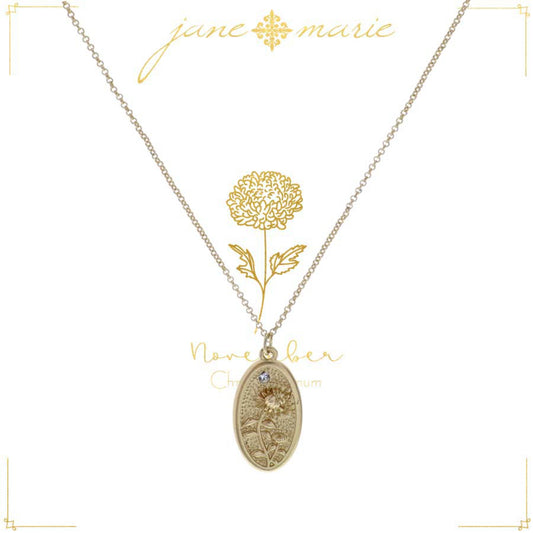18" Chrysanthemum "November", Floral Oval Necklace, 3" Ext