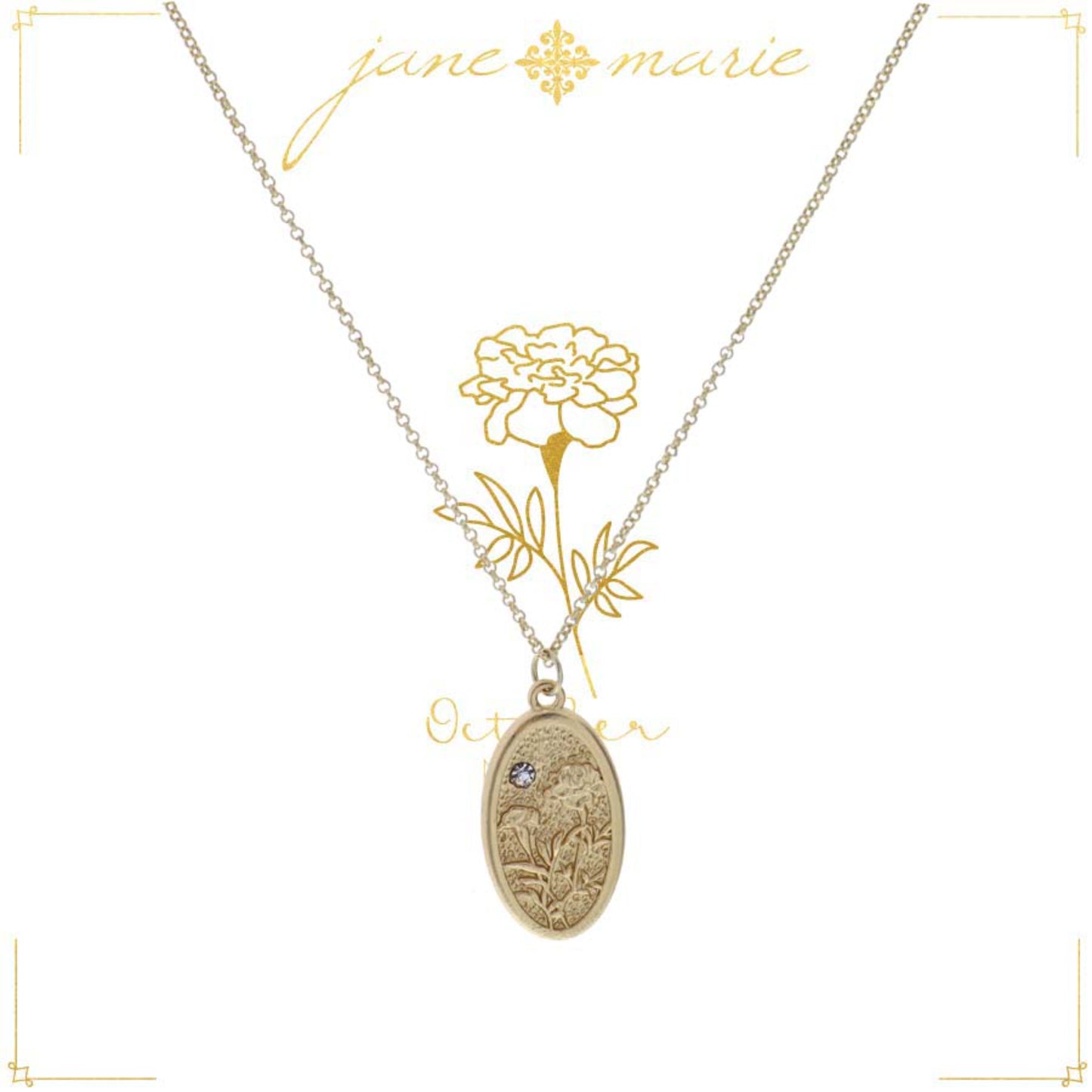 18" Marigold "October", Floral Oval Necklace, 3" Ext