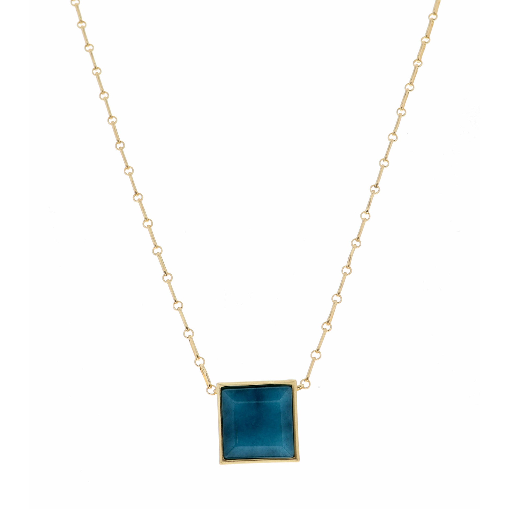 18" Encased Square Teal Stone Necklace, 2" Ext