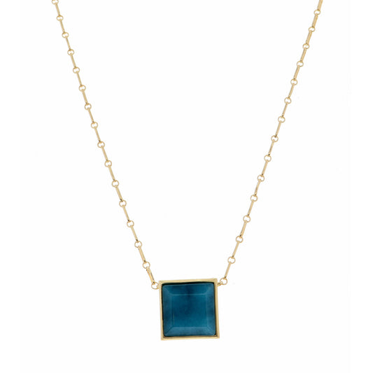 18" Encased Square Teal Stone Necklace, 2" Ext