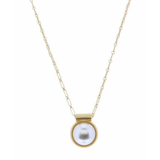 18" Encased Round Pearl Cabochon Necklace, 2" Ext