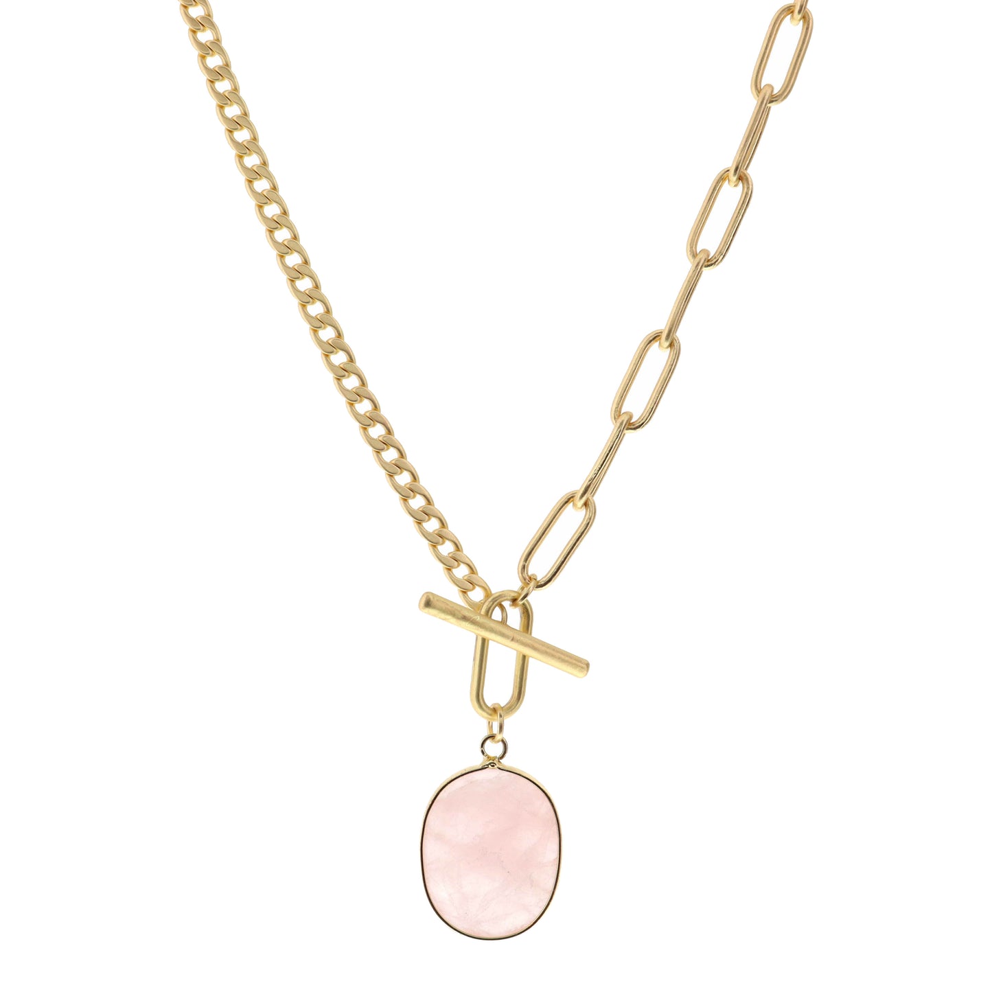 16" Rose Quartz Pendant Necklace, 3" Ext