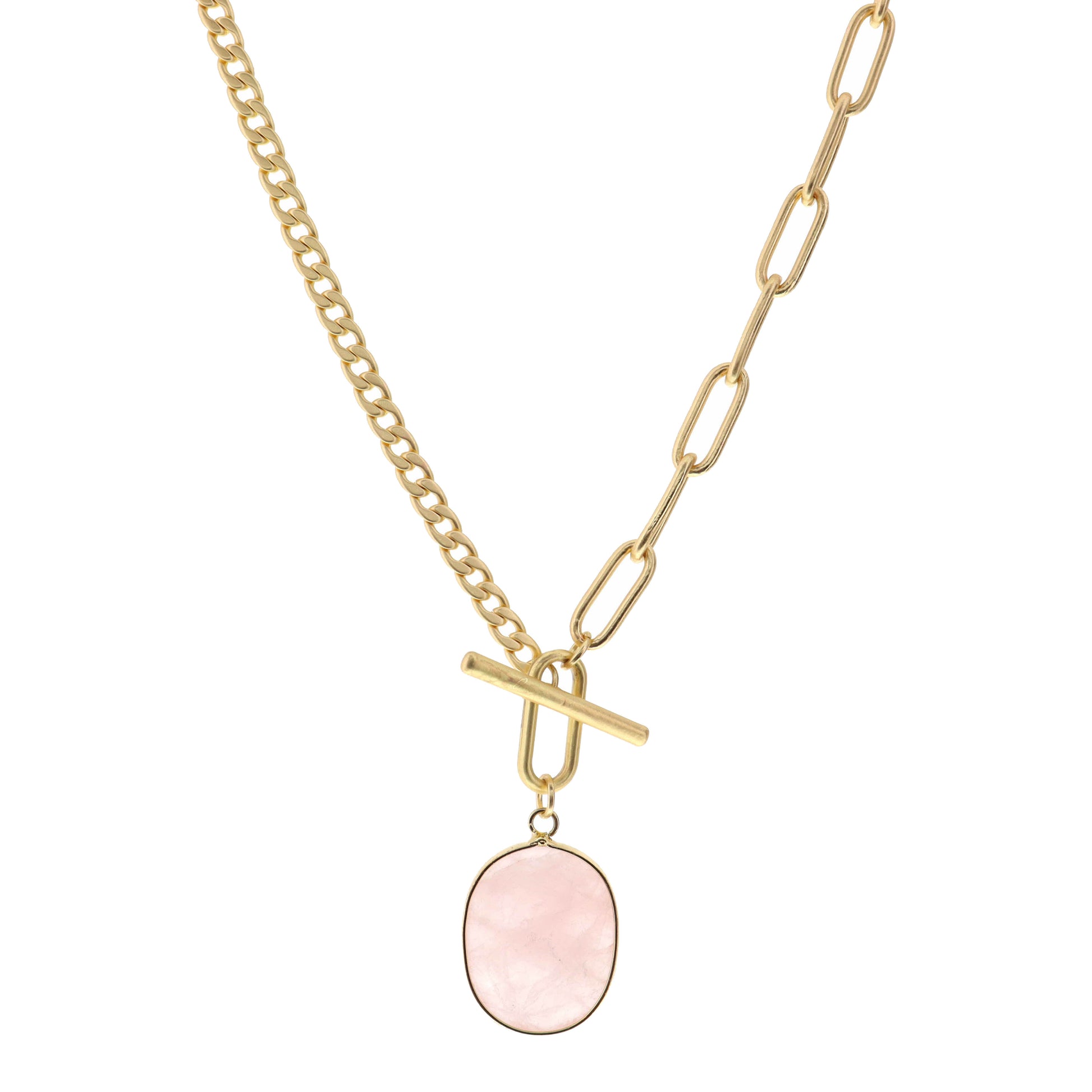 16" Rose Quartz Pendant Necklace, 3" Ext
