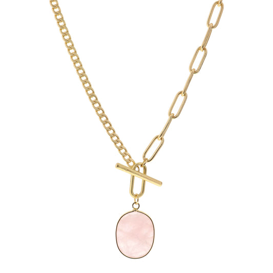 16" Rose Quartz Pendant Necklace, 3" Ext