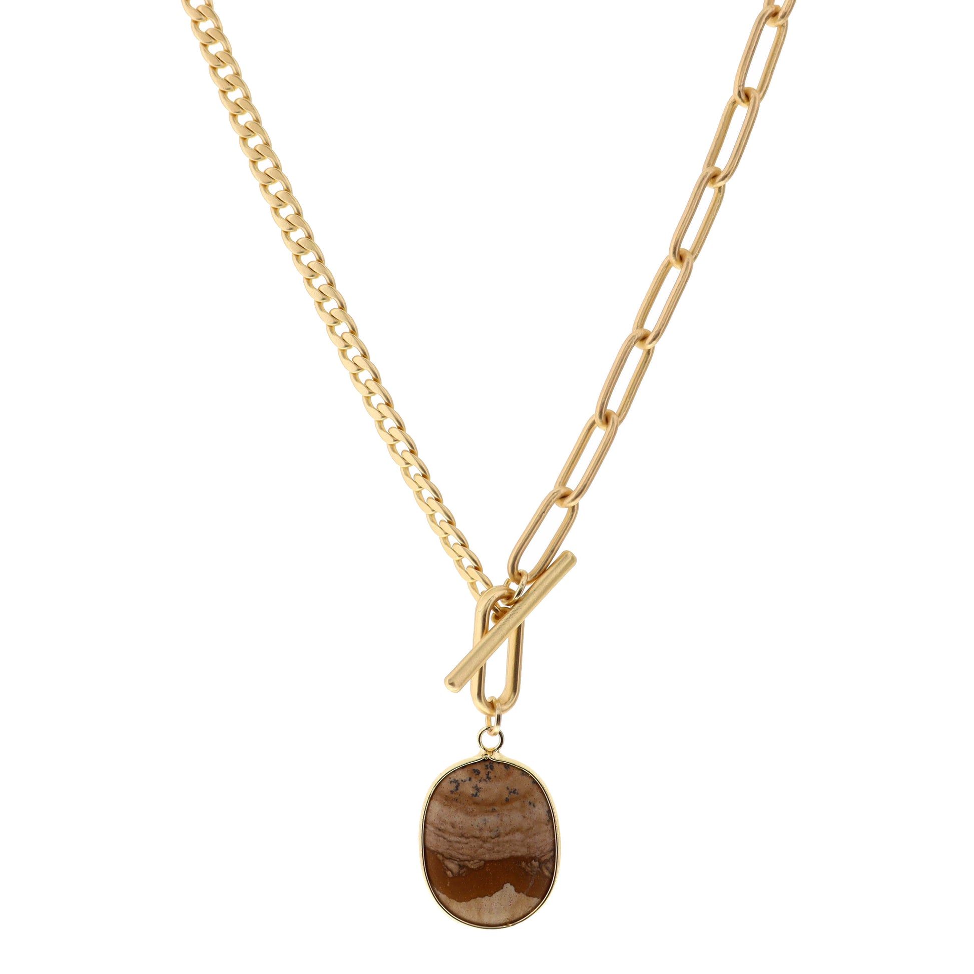 16" Picture Jasper Pendant Necklace, 3" Ext