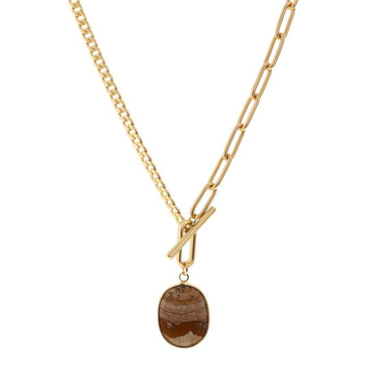 16" Picture Jasper Pendant Necklace, 3" Ext