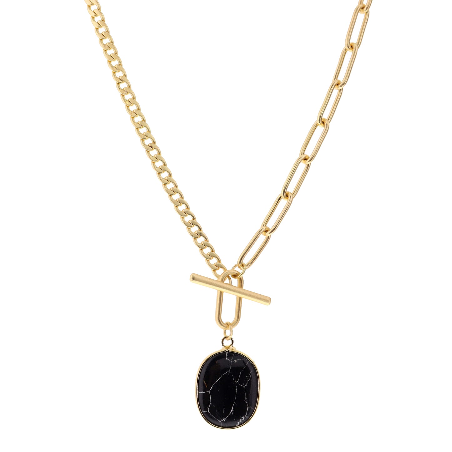 16" Jet Howlite Pendant Necklace, 3" Ext