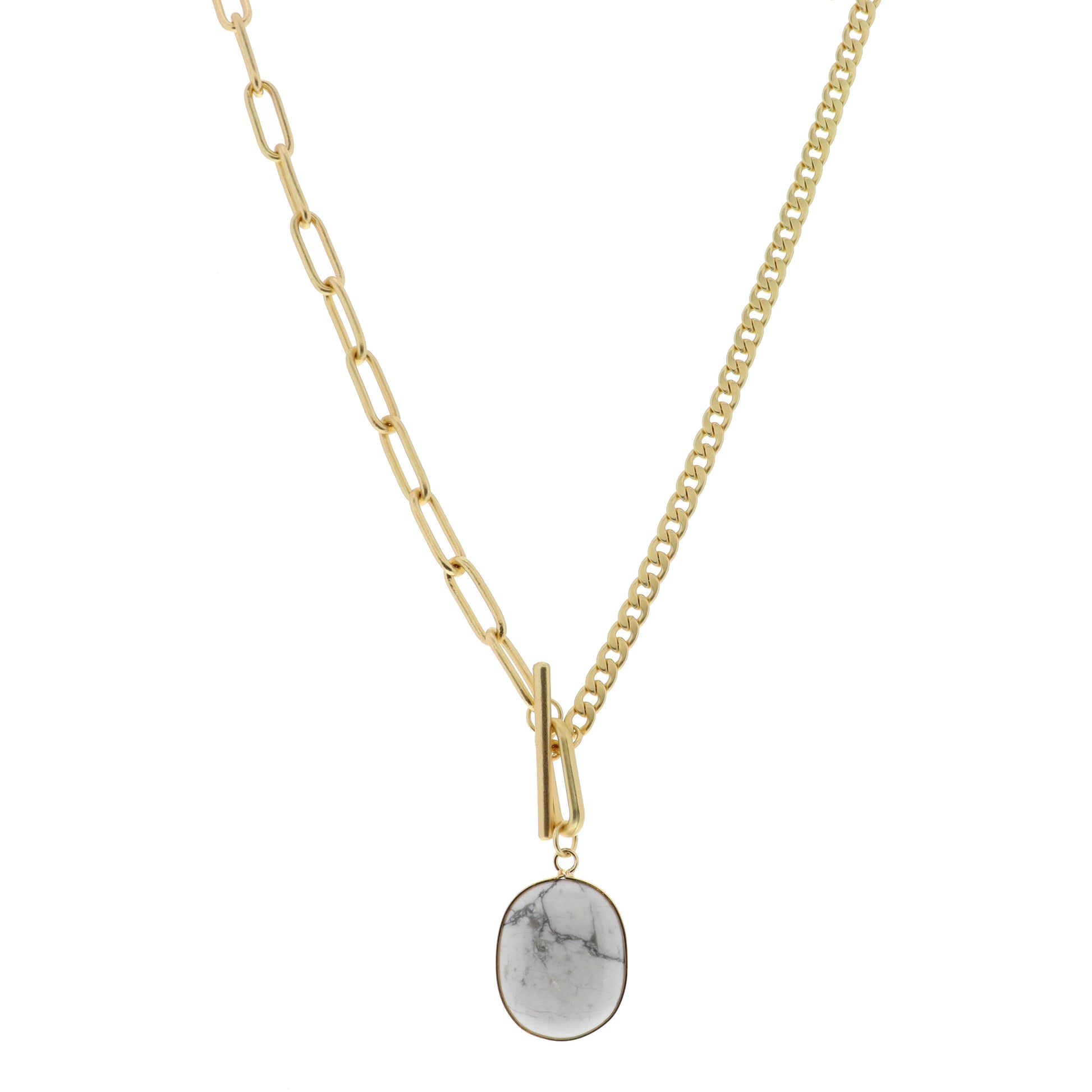 16" Howlite Pendant Necklace, 3" Ext
