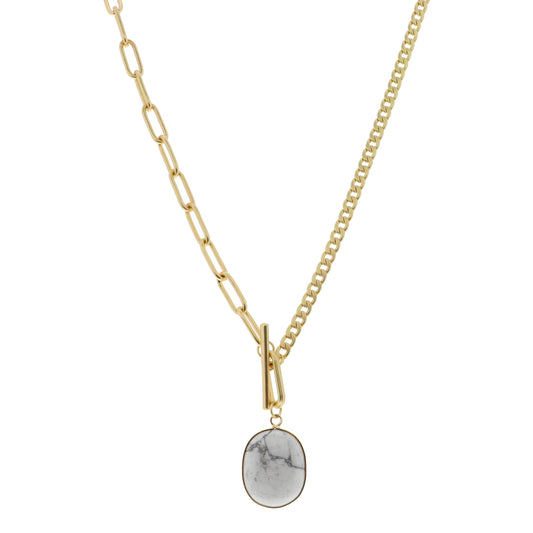 16" Howlite Pendant Necklace, 3" Ext