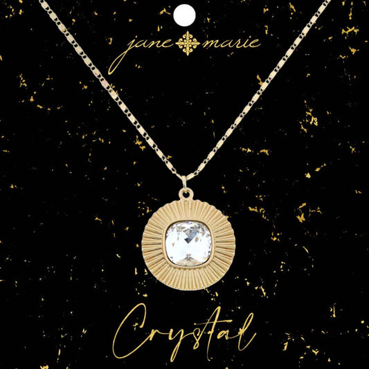 16" Square Clear Crystal with Circle Decorative Edging Necklace, 3" Ext