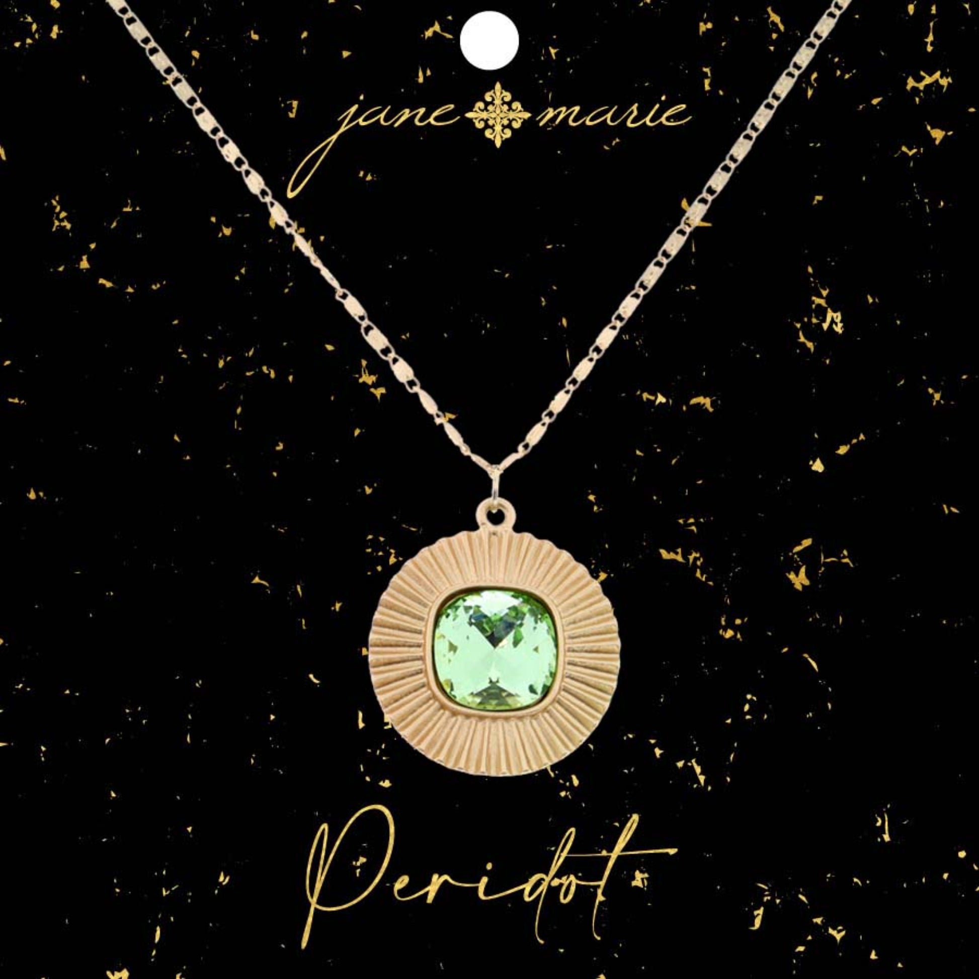 16" Square Peridot Crystal with Circle Decorative Edging Necklace, 3" Ext
