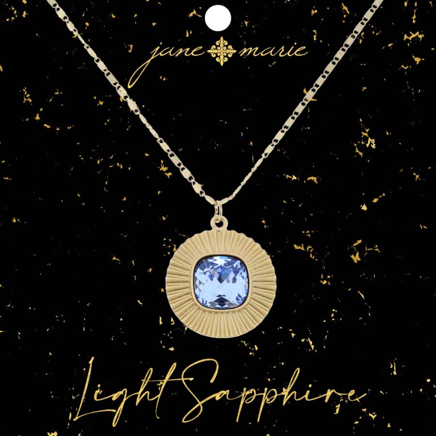16" Square Light Sapphire Crystal with Circle Edging Necklace, 3" Ext