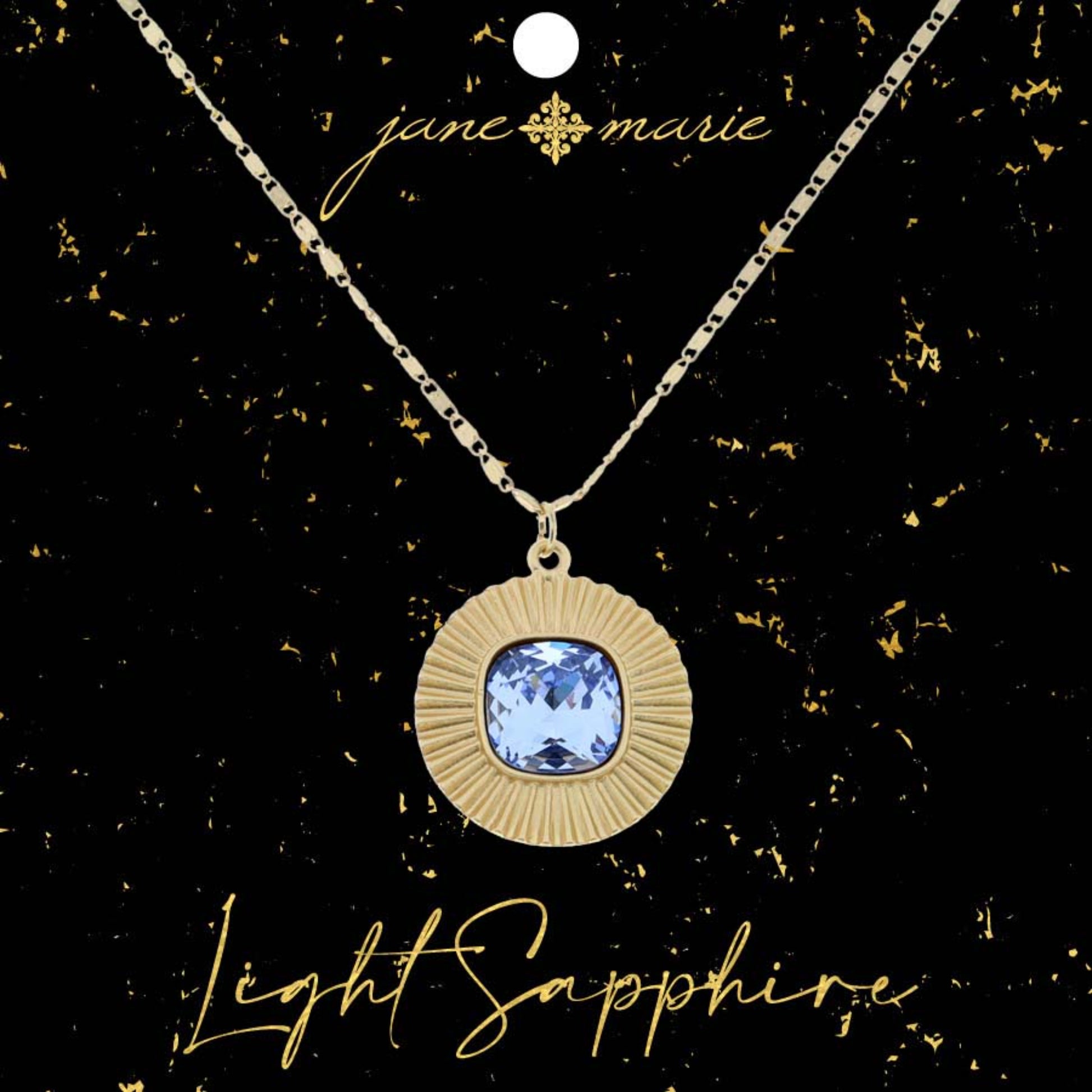 16" Square Light Sapphire Crystal with Circle Edging Necklace, 3" Ext