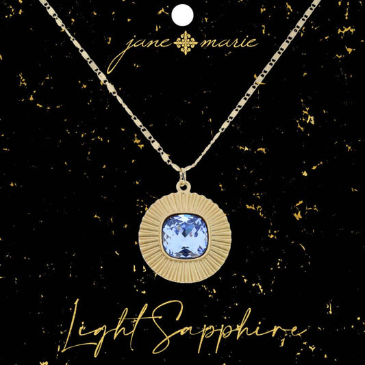 16" Square Light Sapphire Crystal with Circle Edging Necklace, 3" Ext