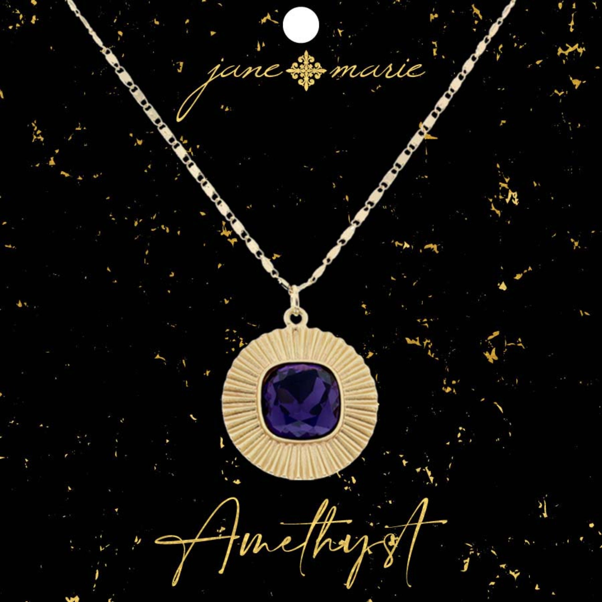16" Square Amethyst Crystal with Circle Decorative Edging Necklace, 3" Ext